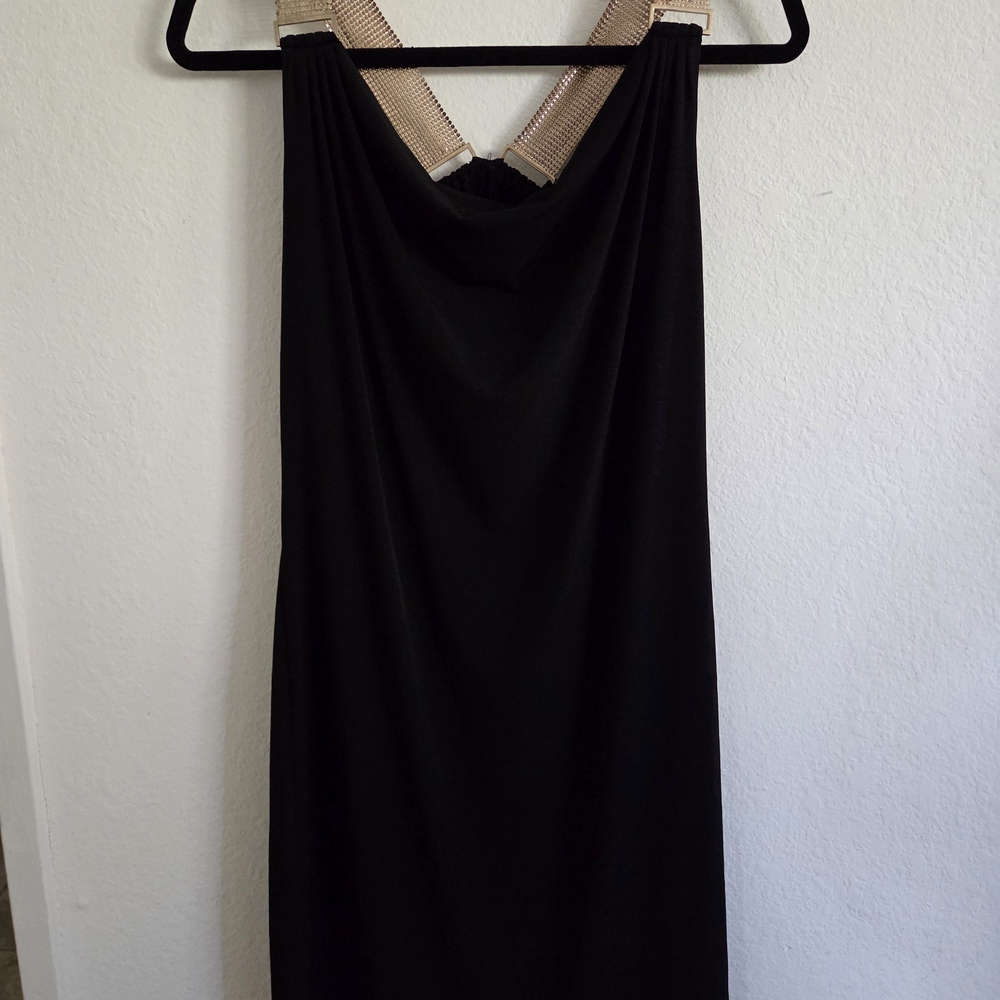 Michael Kors Elegant Black Dress with Cream Straps